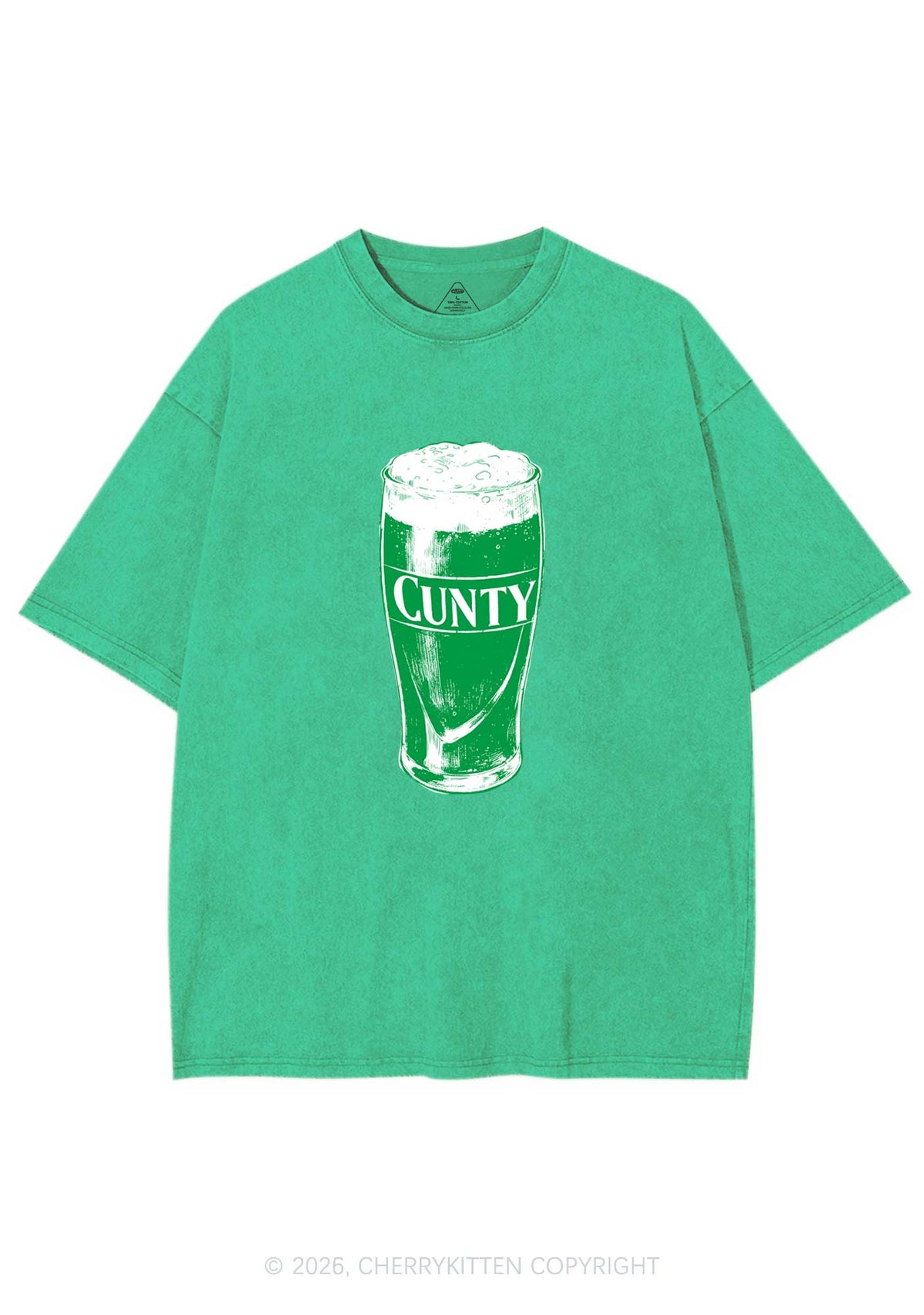 Green Cxxty Beer St Patricks Y2K Shirts Washed Tee Cherrykitten