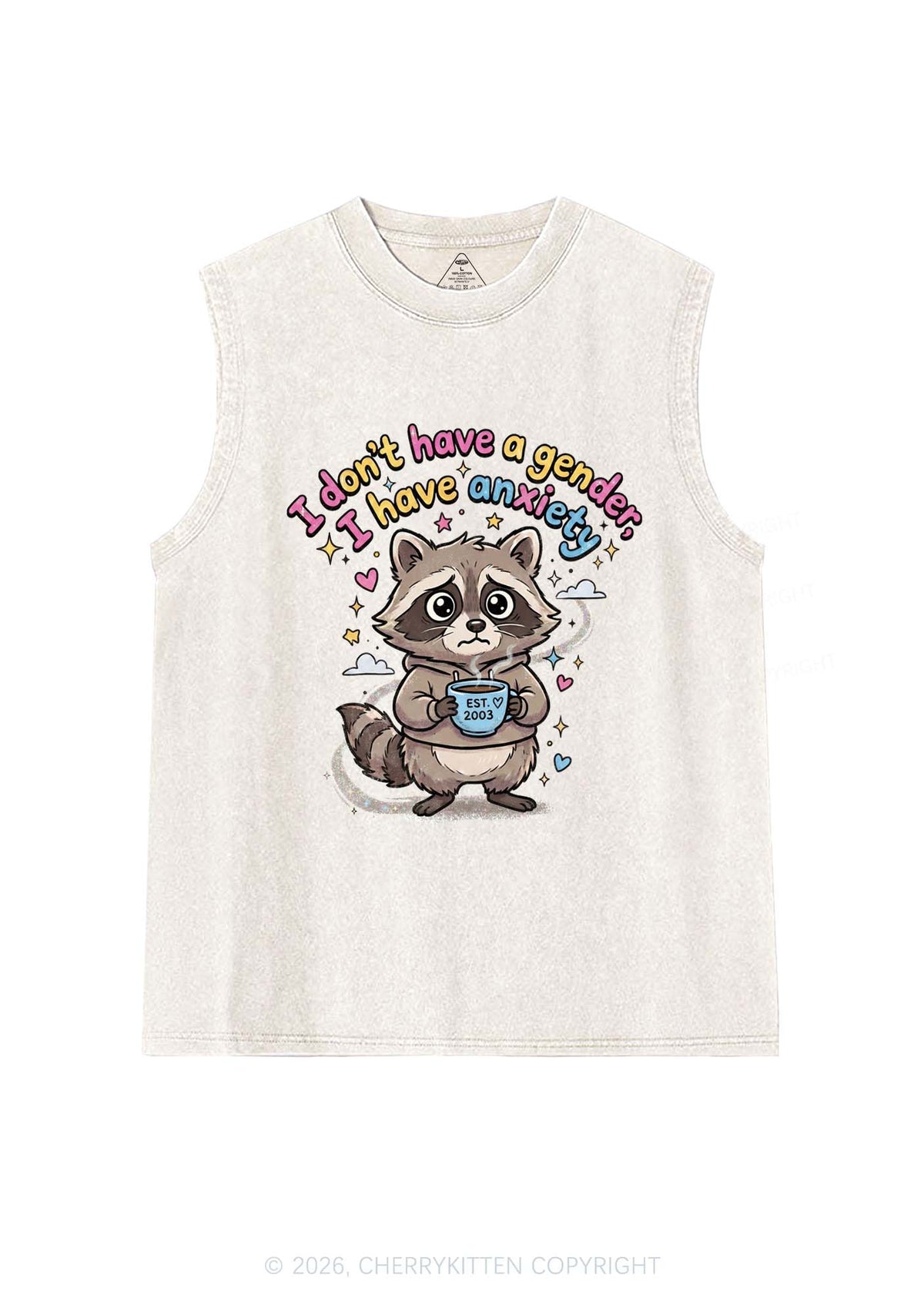 Raccoon I dont Have A Gender Pride Y2K Washed Muscle Tank Cherrykitten