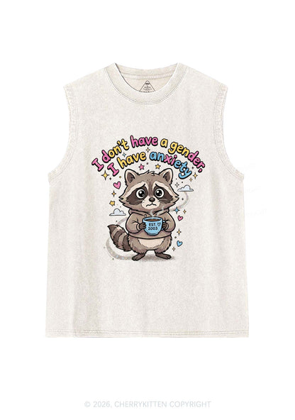 Raccoon I dont Have A Gender Pride Y2K Washed Muscle Tank Cherrykitten
