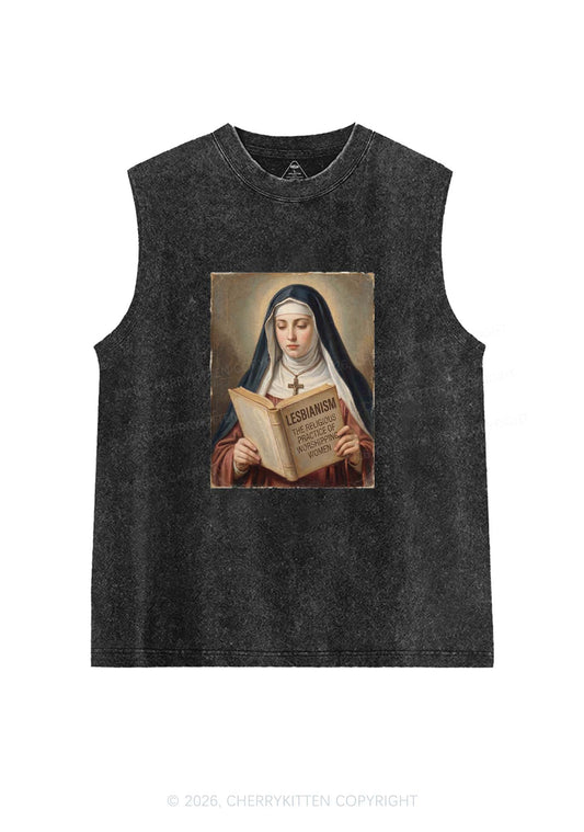 Lesbianism Nun Pride Y2K Washed Muscle Tank Cherrykitten