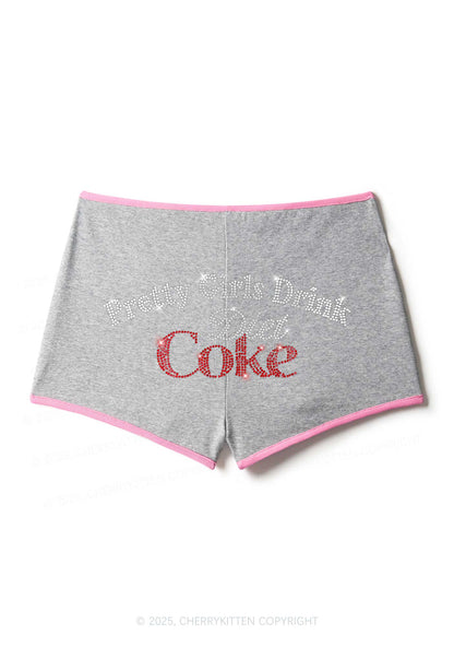Rhinestone Pretty Girls Drink Diet Cola Y2K Booty Shorts Cherrykitten