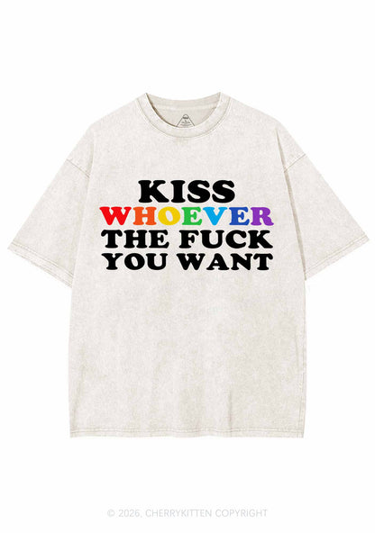 Kiss Whoever You Want Pride Y2K Shirts Washed Tee Cherrykitten