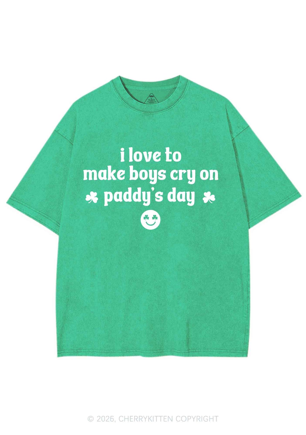 Make Boys Cry On Paddys Day St Patricks Y2K Shirts Washed Tee Cherrykitten