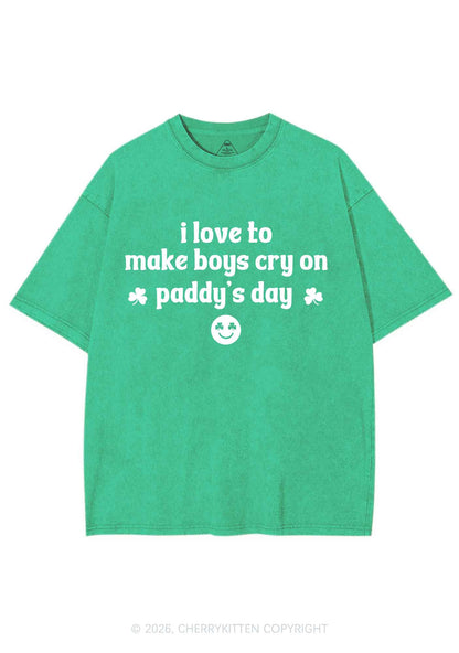 Make Boys Cry On Paddys Day St Patricks Y2K Shirts Washed Tee Cherrykitten