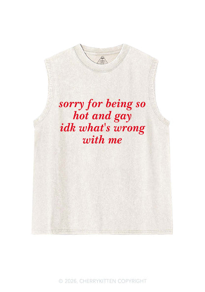 Sorry For Being Gay Pride Y2K Washed Muscle Tank Cherrykitten