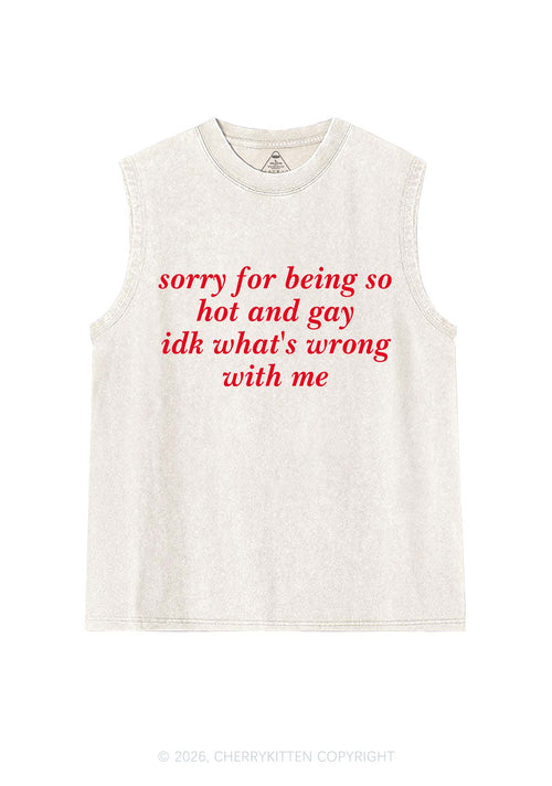 Sorry For Being Gay Pride Y2K Washed Muscle Tank Cherrykitten