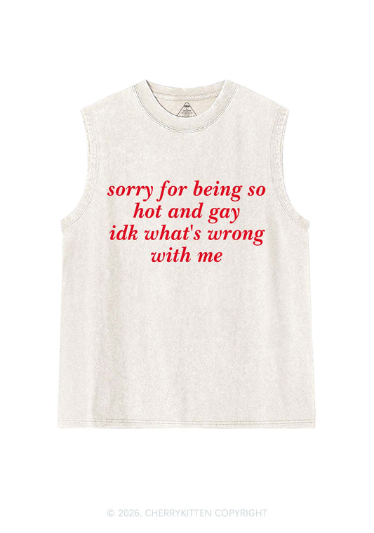 Sorry For Being Gay Pride Y2K Washed Muscle Tank Cherrykitten