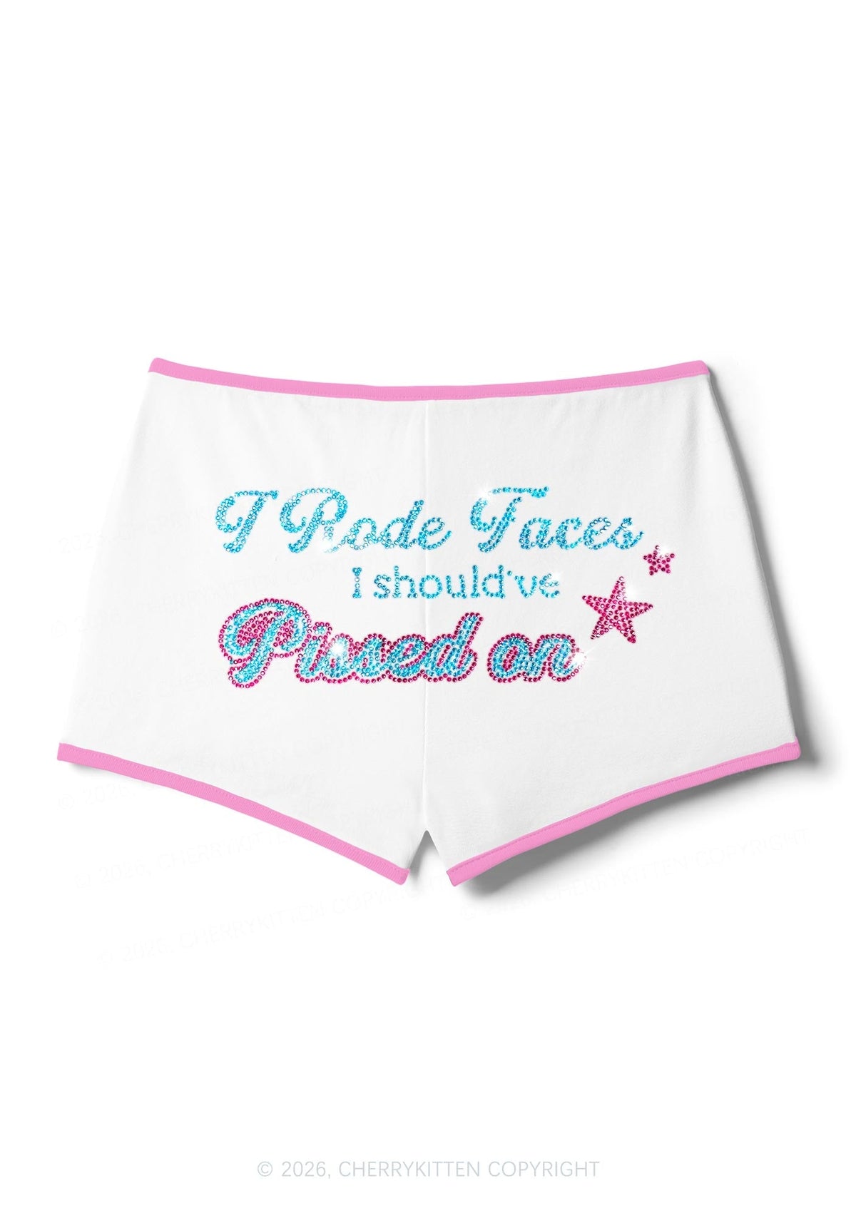 Rhinestone I Rode Faces Y2K Booty Shorts Cherrykitten