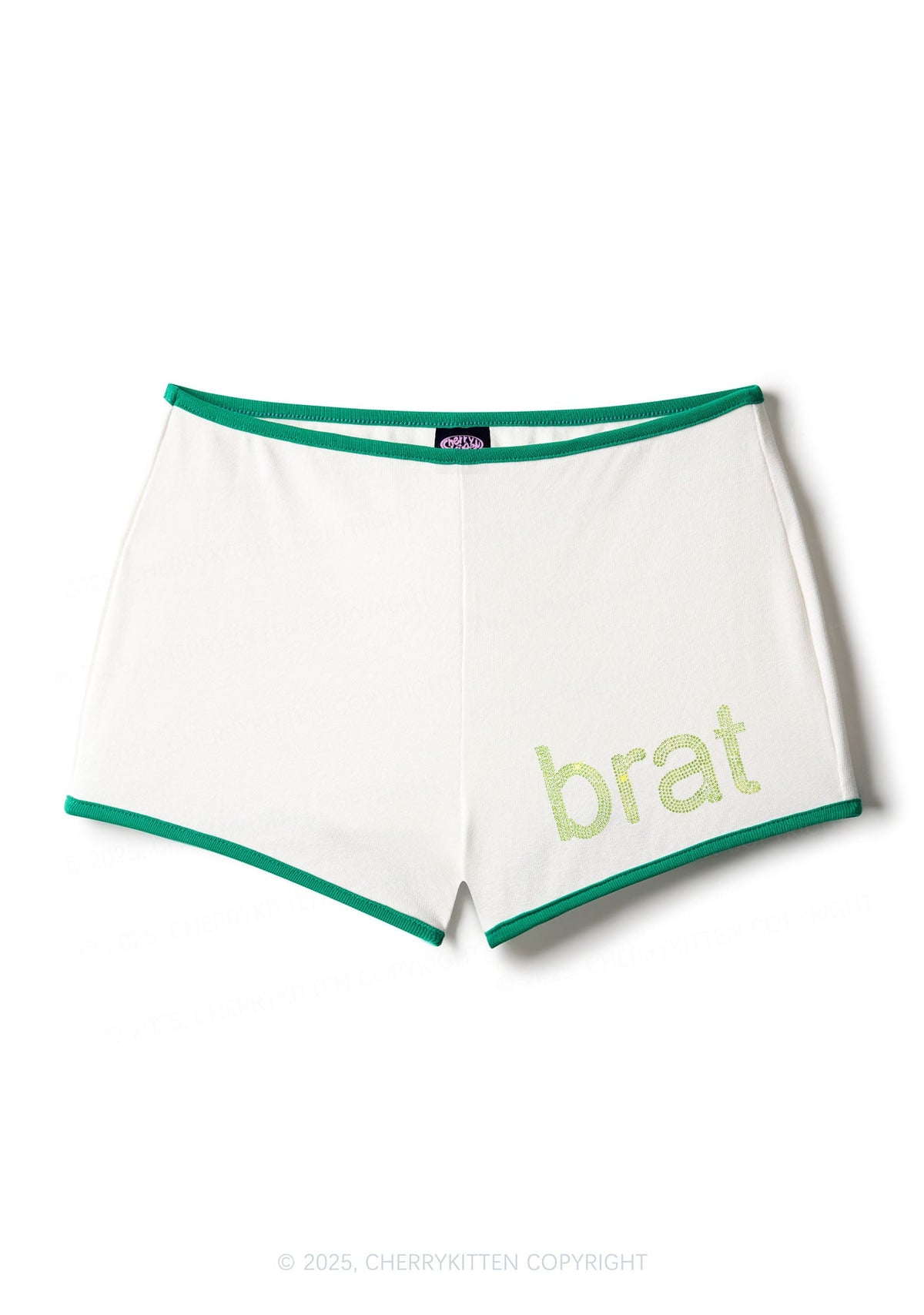 Rhinestone Mini Green Brat Y2K Booty Shorts Cherrykitten