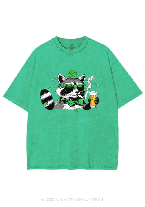 Shamrock Smoke Raccoon St Patricks Y2K Shirts Washed Tee Cherrykitten