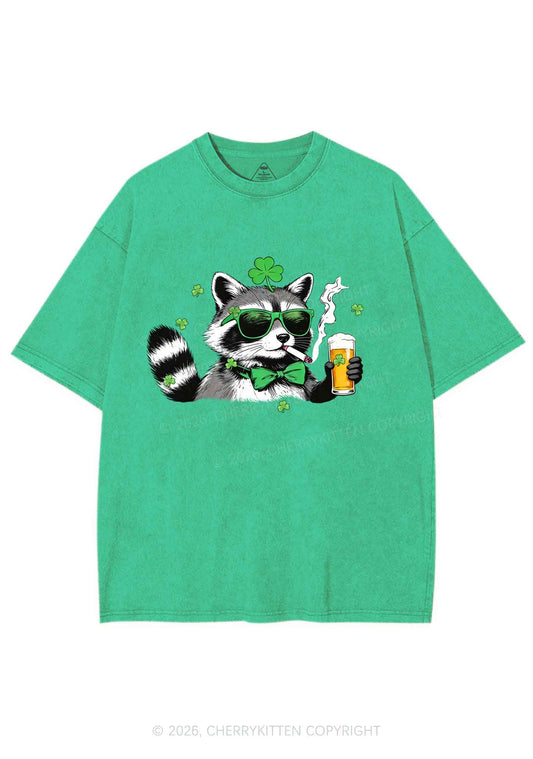Shamrock Smoke Raccoon St Patricks Y2K Shirts Washed Tee Cherrykitten