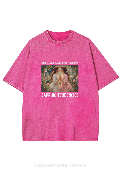 Soft Sapphic Tendencies Pride Y2K Shirts Washed Tee Cherrykitten