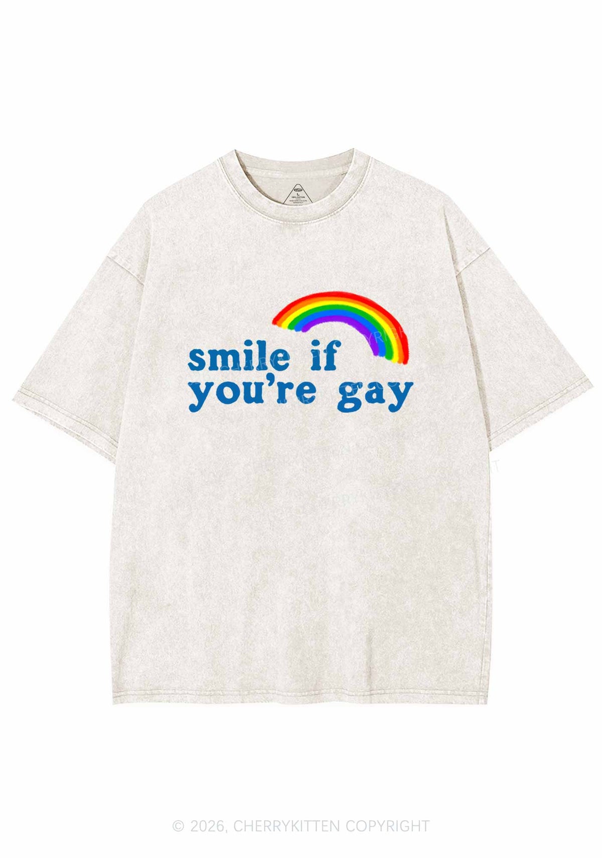 Rainbow Smile If You Are Gay Pride Y2K Shirts Washed Tee Cherrykitten