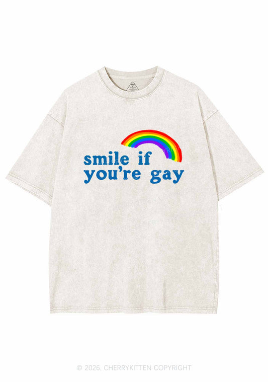 Rainbow Smile If You Are Gay Pride Y2K Shirts Washed Tee Cherrykitten
