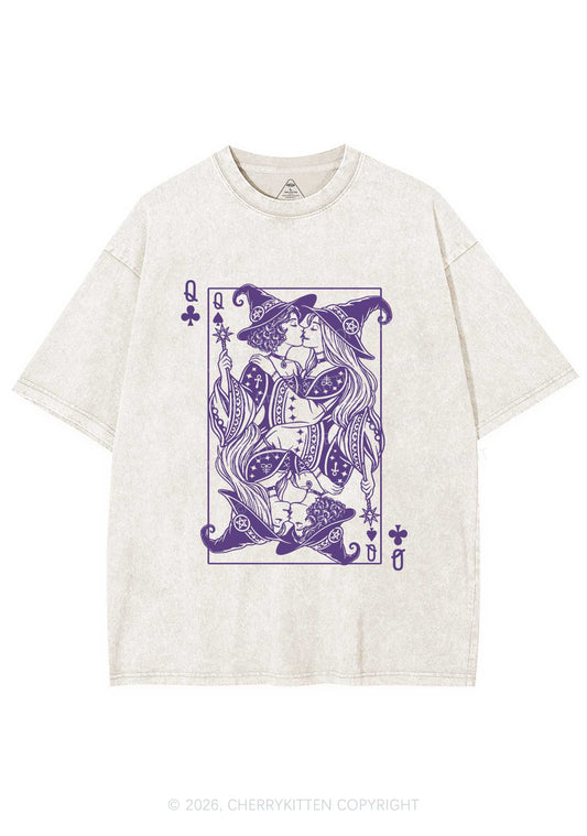 Halloween Witches Queen Kiss Y2K Shirts Washed Tee Cherrykitten