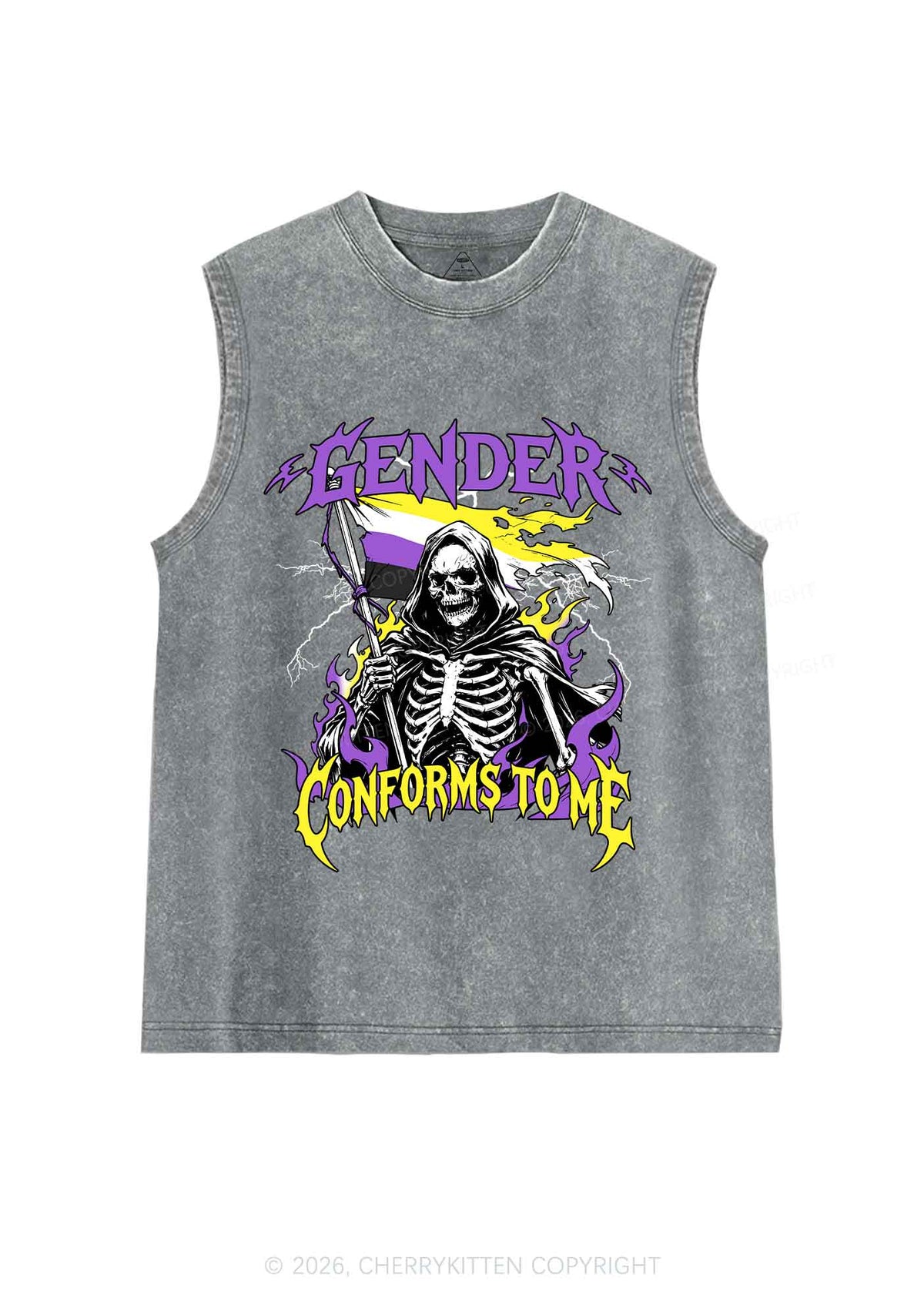 Gender Conforms To Me Pride Y2K Washed Muscle Tank Cherrykitten