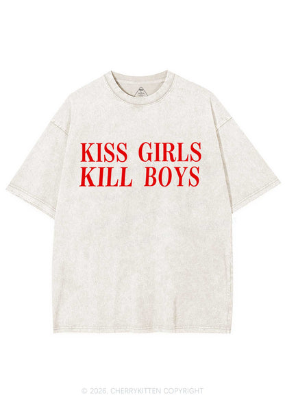 Kiss Girls Kill Boys Pride Y2K Shirts Washed Tee Cherrykitten