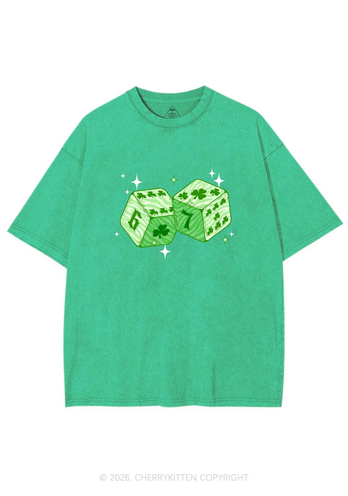 Green Clover Dice St Patricks Y2K Shirts Washed Tee Cherrykitten