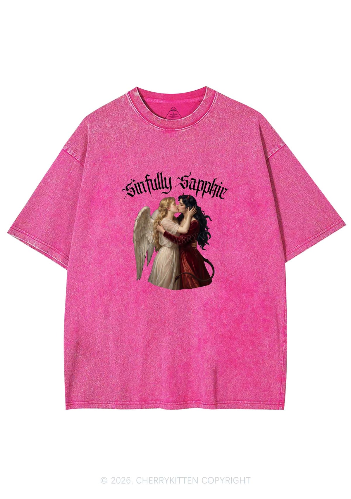 Sinfully Sapphic Pride Y2K Shirts Washed Tee Cherrykitten