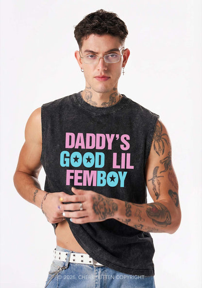 Daddys Good Lil Femboy Pride Y2K Washed Muscle Tank Cherrykitten