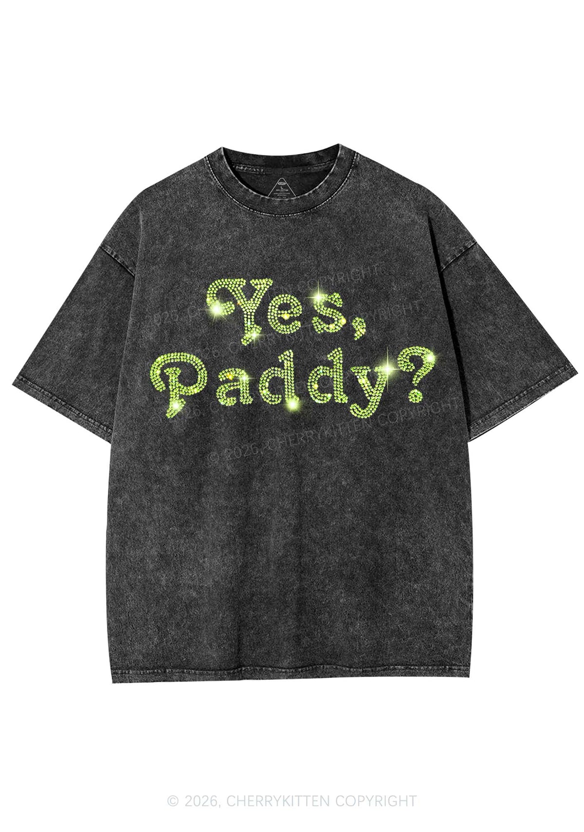 Rhinestone Yes Paddy St Patricks Y2K Shirts Washed Tee Cherrykitten
