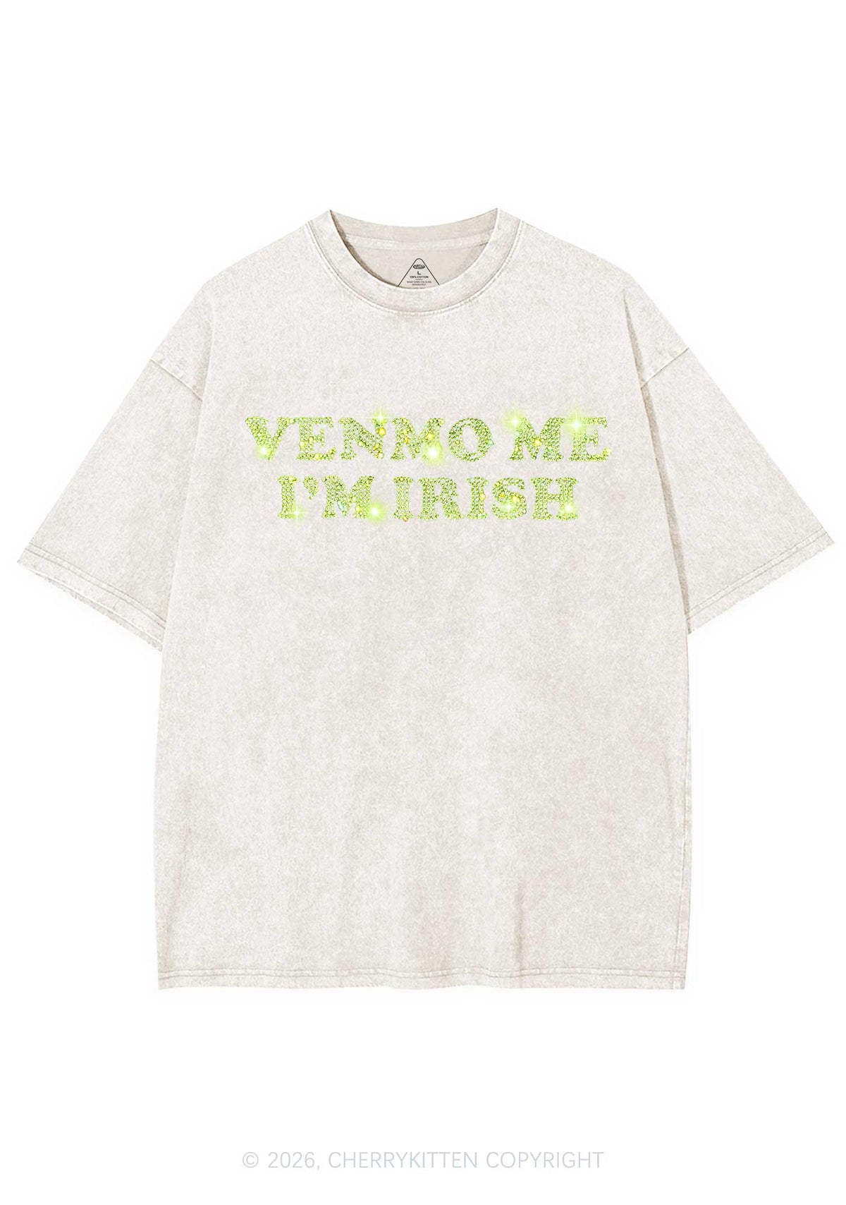Rhinestone Venmo Me Im Irish St Patricks Y2K Shirts Washed Tee Cherrykitten