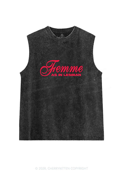 Femme As In Lesbian Pride Y2K Washed Muscle Tank Cherrykitten