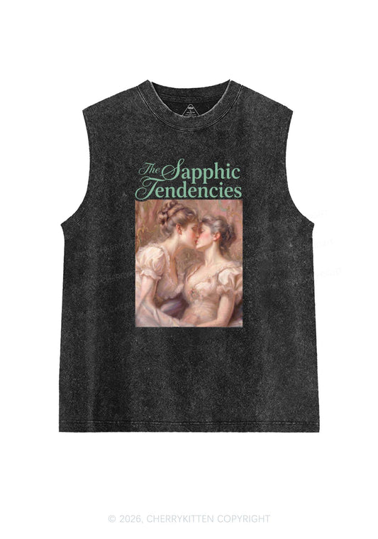 The Sapphic Tendencies Kiss Pride Y2K Washed Muscle Tank Cherrykitten