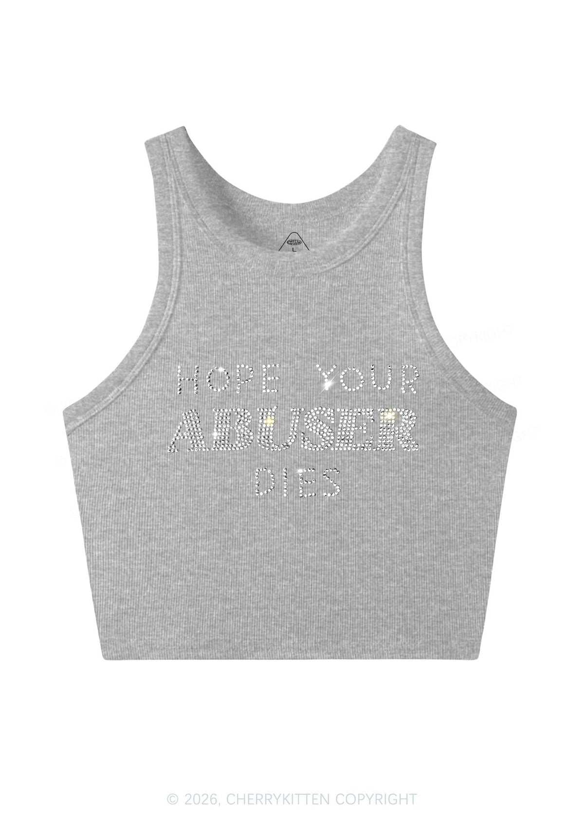 Rhinestone Abuser Dies Y2K Crop Tank Top Cherrykitten