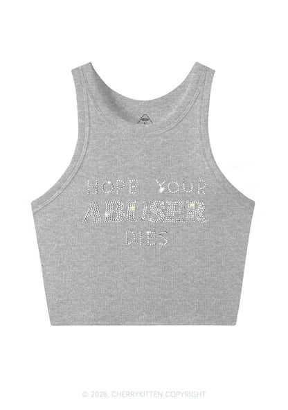 Rhinestone Abuser Dies Y2K Crop Tank Top Cherrykitten