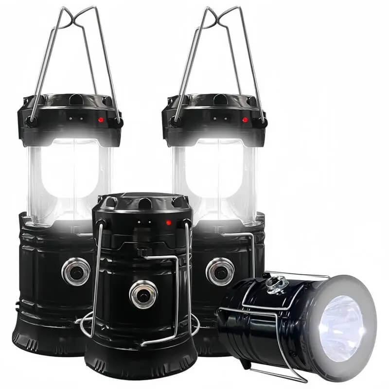4-Pack Foldable LED Lanterns, Waterproof Solar & USB Rechargeable Camping Lights with Adjustable Brightness and Flashlight Mode