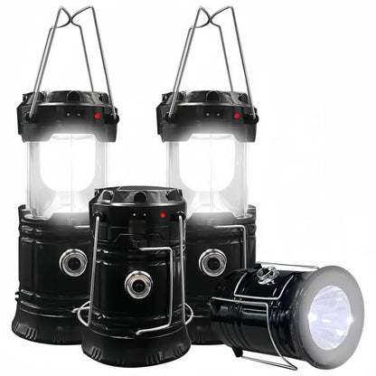 4-Pack Foldable LED Lanterns, Waterproof Solar & USB Rechargeable Camping Lights with Adjustable Brightness and Flashlight Mode
