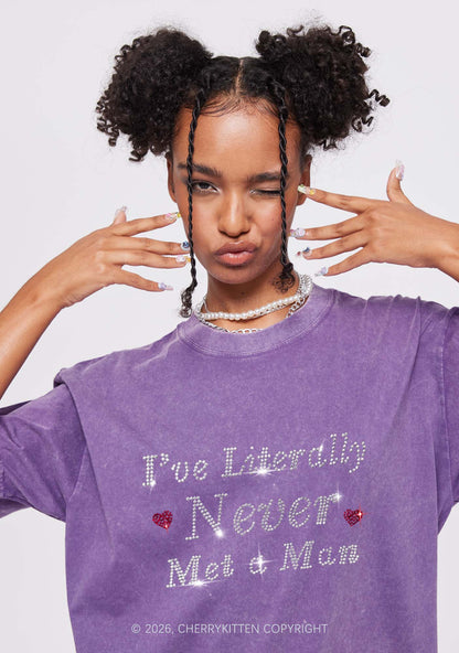 Rhinestone Never Met A Man Pride Y2K Shirts Washed Tee Cherrykitten