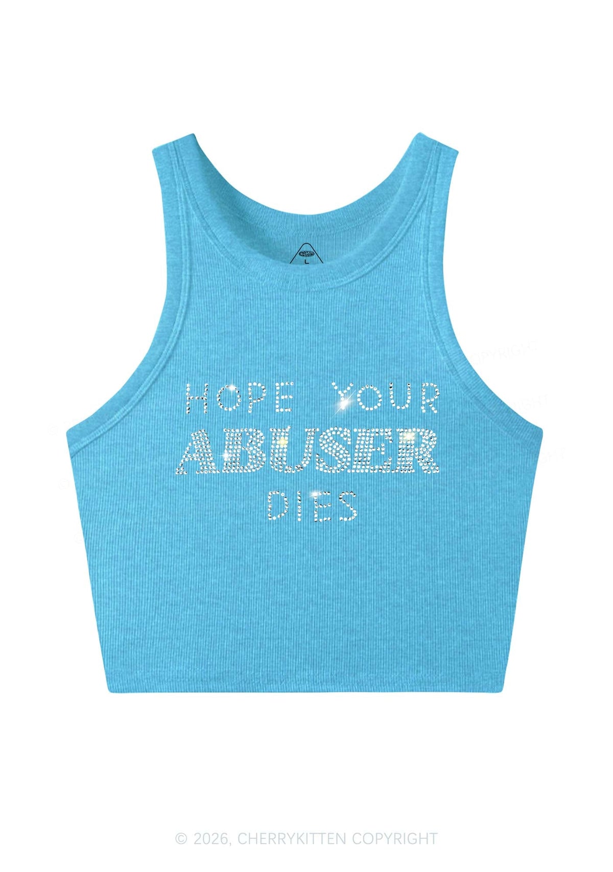 Rhinestone Abuser Dies Y2K Crop Tank Top Cherrykitten