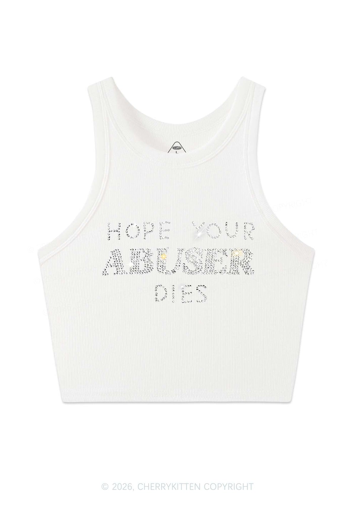 Rhinestone Abuser Dies Y2K Crop Tank Top Cherrykitten