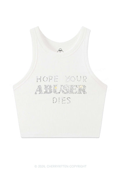 Rhinestone Abuser Dies Y2K Crop Tank Top Cherrykitten